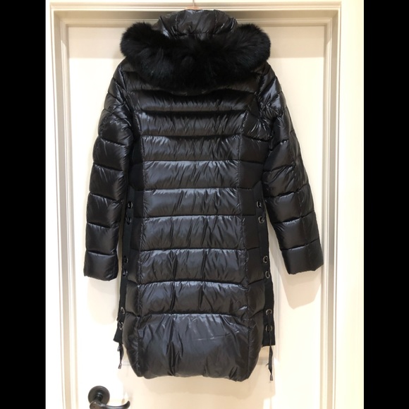 1 Madison black fur trimmed down coat xs - Picture 2 of 7